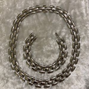 ☘️VTG Napier Signed Silver Tone Choker Necklace & Bracelet Set